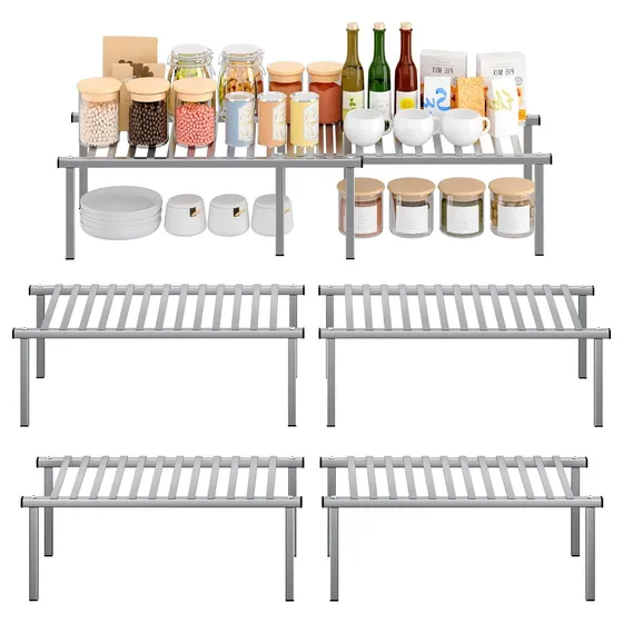 STORAGE MANIAC Expandable Cabinet Organizer Shelves (Set of 4) — Gray