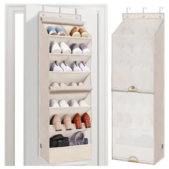 STORAGE MANIAC Over-the-Door Shoe Organizer with Curtain — Beige