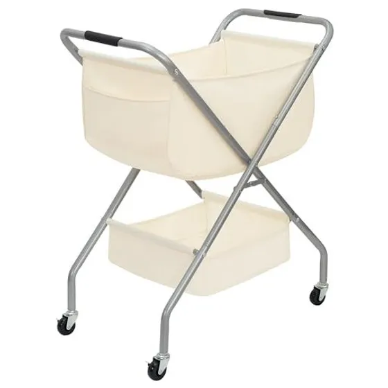 STORAGE MANIAC Collapsible Laundry Cart — Beige