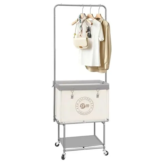 STORAGE MANIAC Rolling Laundry Cart with Shelf — Beige