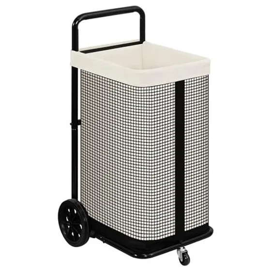STORAGE MANIAC Rolling Laundry Cart with Canvas Liner — Beige