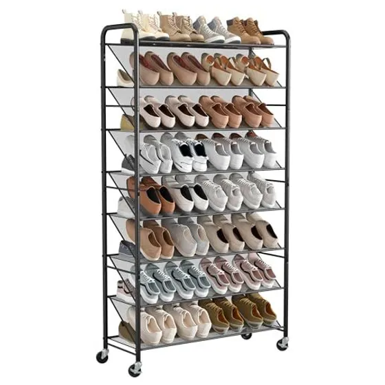 STORAGE MANIAC Tall Double-Sided Shoe Rack on Wheels — Black