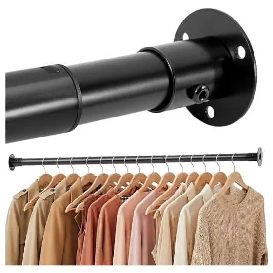 STORAGE MANIAC Wall-Mounted Adjustable Closet Rod — Black