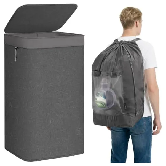 STORAGE MANIAC 2-in-1 Laundry Hamper with Backpack Bag — Black